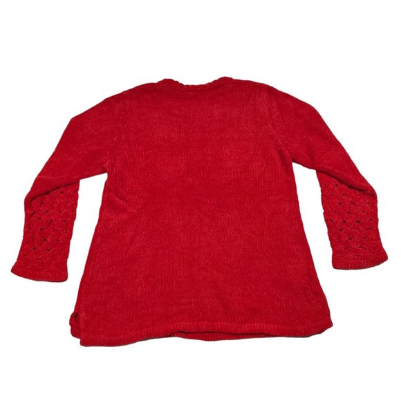 VTG 90s Denim & Co Chenille Velour L/S Top Sweater Cable Knit Lattice-Sleeve - Picture 4 of 5